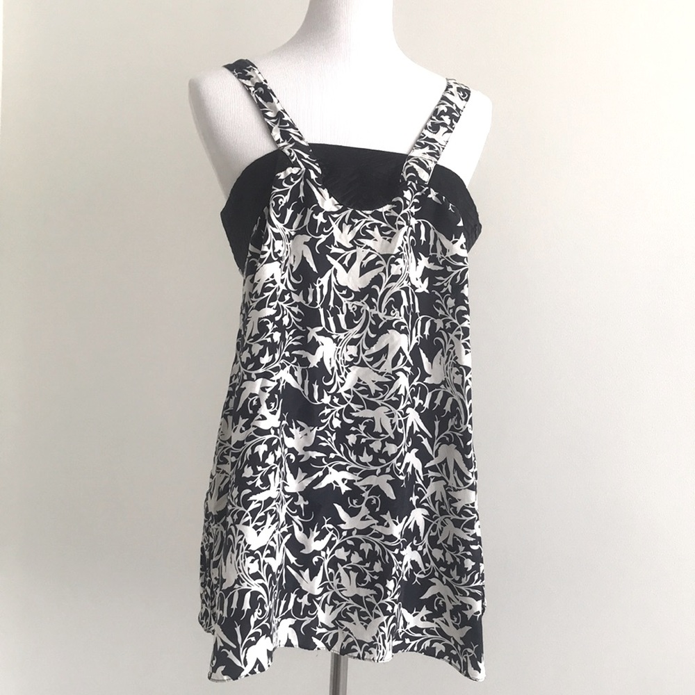 Urban Outfitters LUX Silk Bird Tunic Top M Navy